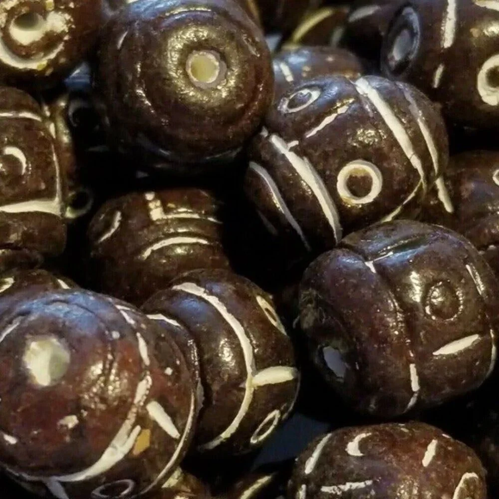 Vintage African Tribal Carved Clay Beads